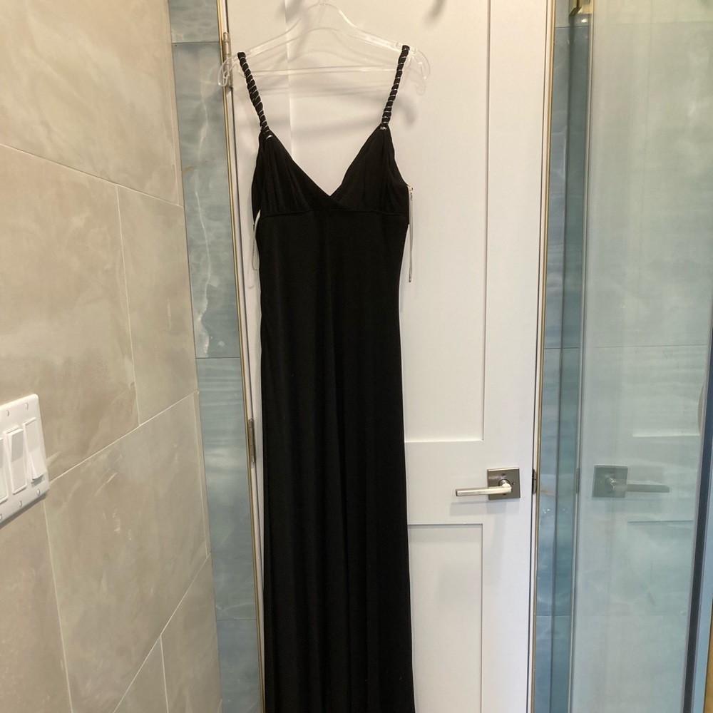 Black De Laru Collection Maxi Dress with Twisted Silver Straps